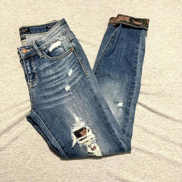 Judy Blue Skinny Fit High Waisted Jeans 3/26 Dark Blue Faded Distressed Stretch - Picture 4 of 10